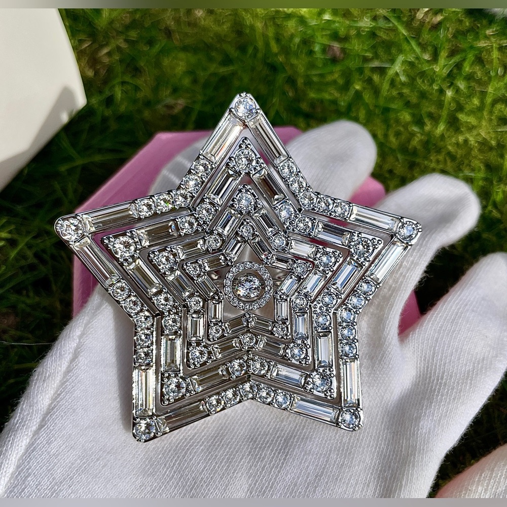 Swarovski Stella ring, Rhodium plated, huge star, unique and rare size 52